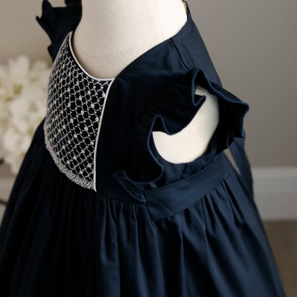Navy Smocked Dress Flutter Sleeve Feltman Brothers Size 18 Months New With Tags - Picture 3 of 5
